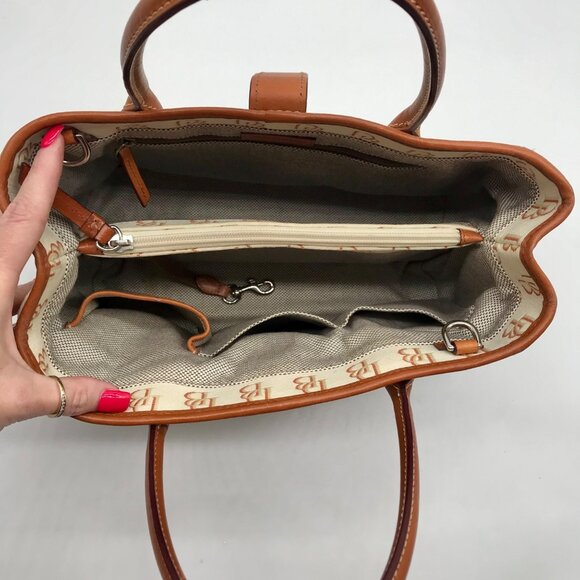 Dooney & Bourke Beige And Brown Signature DB Monogramed Tote Bag - Picture 10 of 11